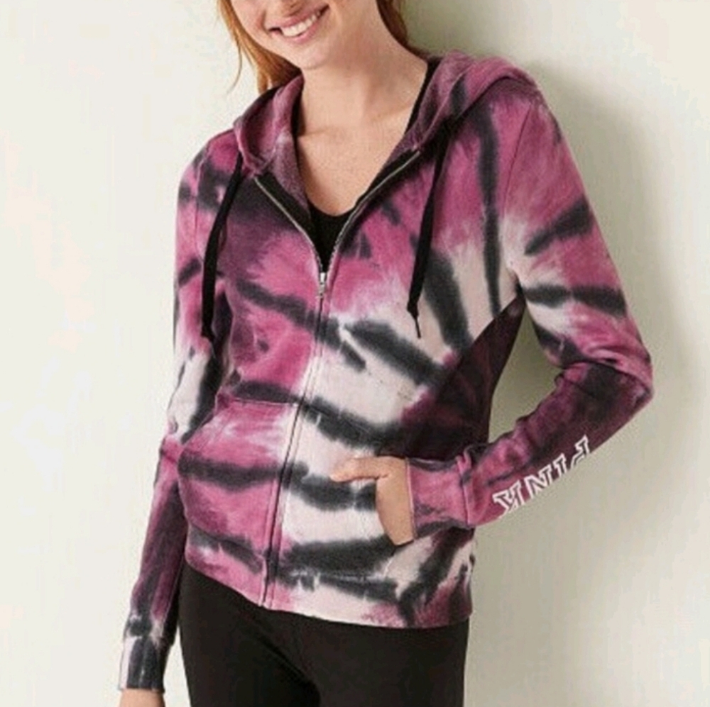 PINK VS Full Zip Purple Tie-Dye Hoodie